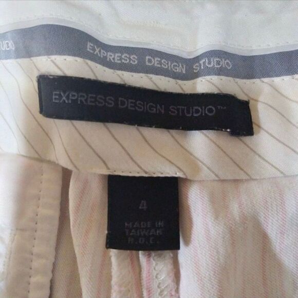 Express Pants Womens 4 Editor Linen Blend Wide Leg Trouser Striped Pink White - Picture 3 of 4